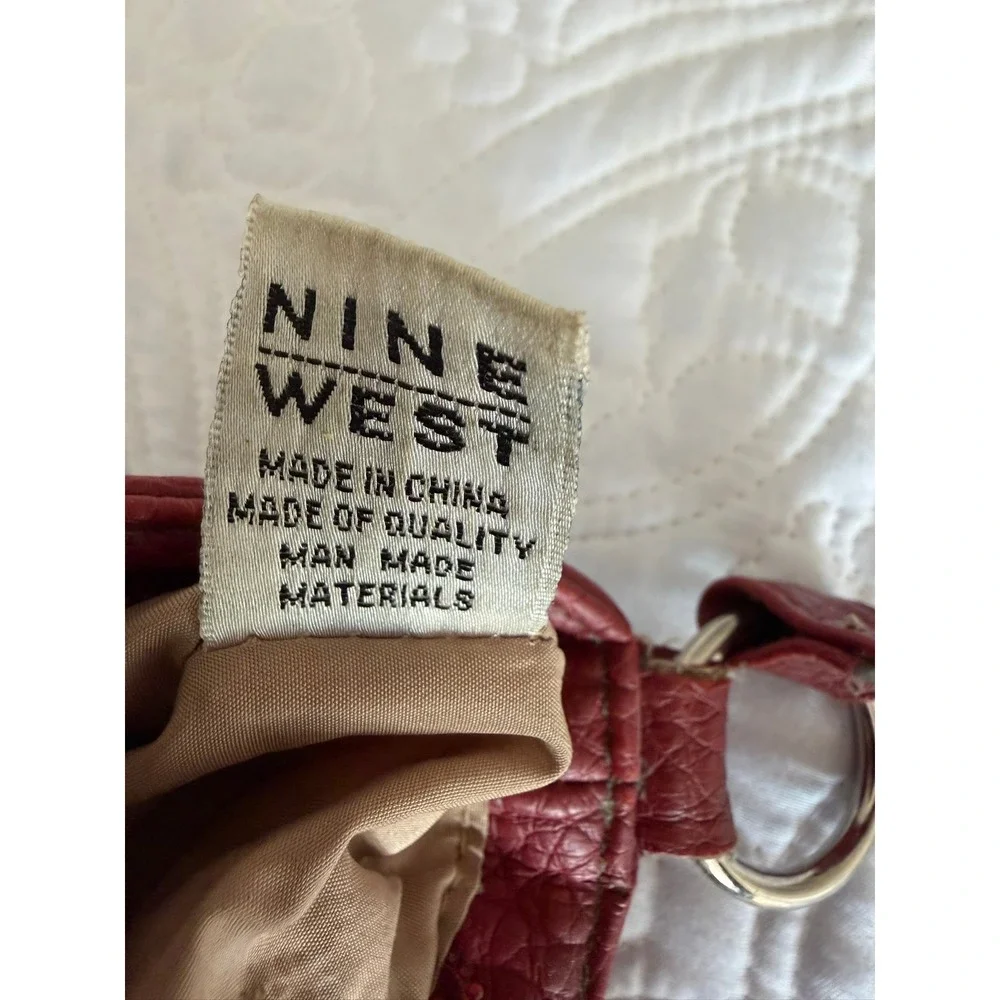 Nine West Red Pebbled Faux Leather Crossbody Bag Buckle Detail Small Purse